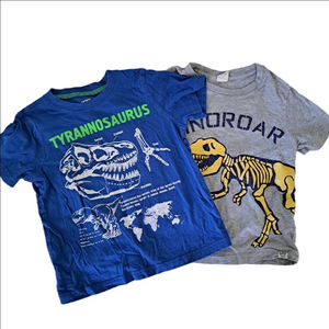 3/20$ 2 Tyrannosaurus Kids Blue and Gray Dinosaur T-Shirts 4T Gap & Carter